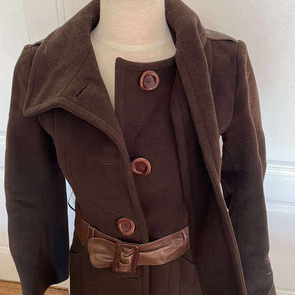 Mackage wool coat with leather belt - Picture 3 of 8